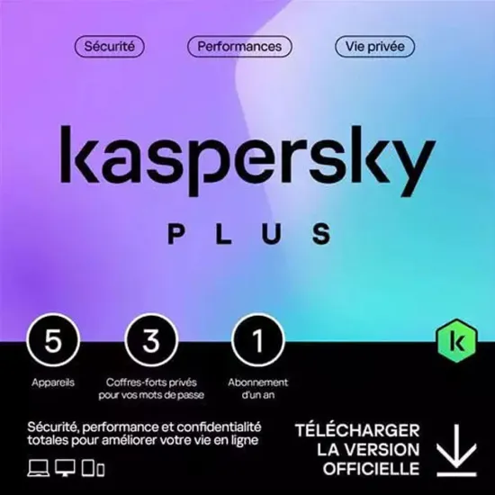 Antivirus KASPERSKY Plus 5 Postes Equivalent Total 1an