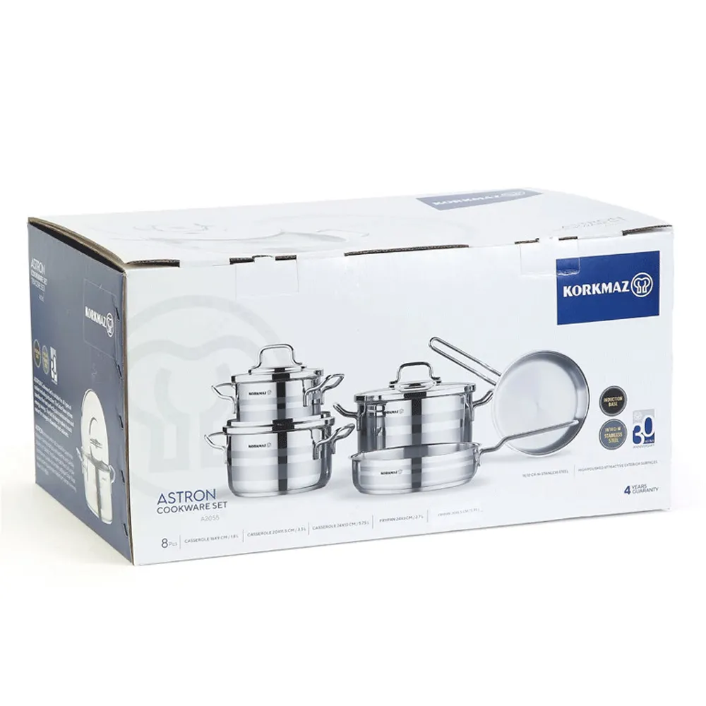Batterie De Cuisine KORKMAZ 8 Piéce A2055 Inox