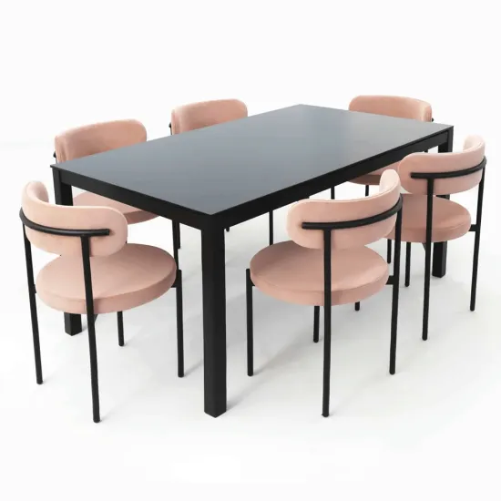 Pack Table SERENA Vitre Noir Socle Noir + 6 Chaises GALA