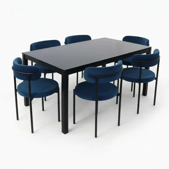 Pack Table SERENA Vitre Noir Socle Noir + 6 Chaises GALA