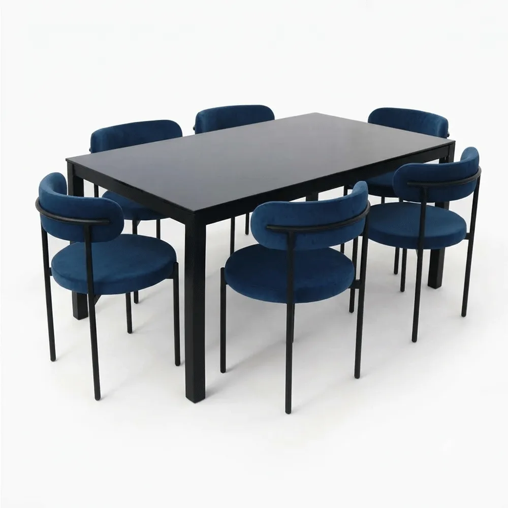 Pack Table SERENA Vitre Noir Socle Noir + 6 Chaises GALA