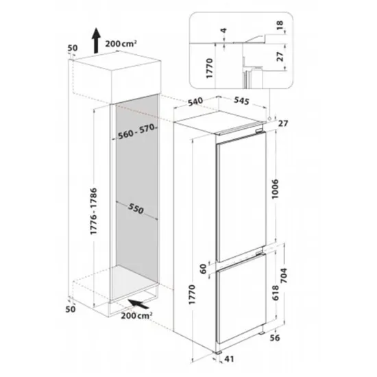 Réfrigérateur Combiné Encastrable WHIRPOOL ART872 264 Litres Blanc