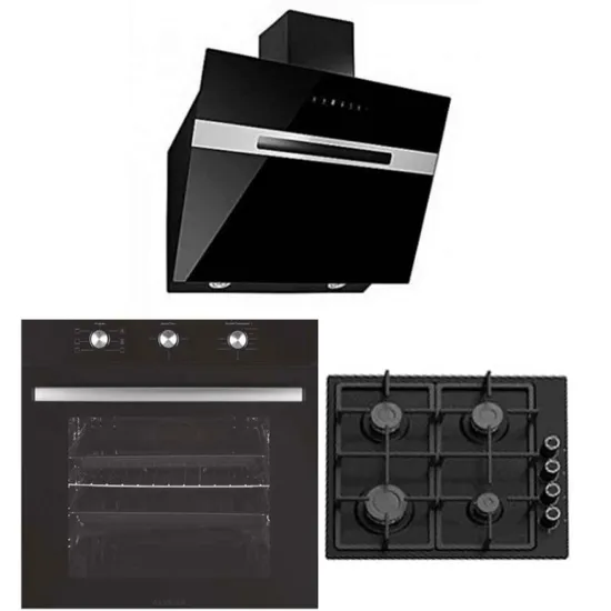 Pack Electroménager MONTBLANC Four + Hotte + Plaque 8 fonctions Noir
