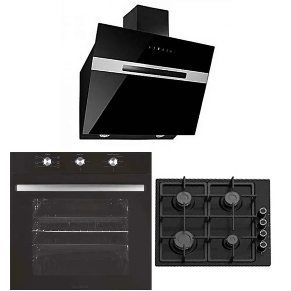 Pack Electroménager MONTBLANC Four + Hotte + Plaque 8 fonctions Noir