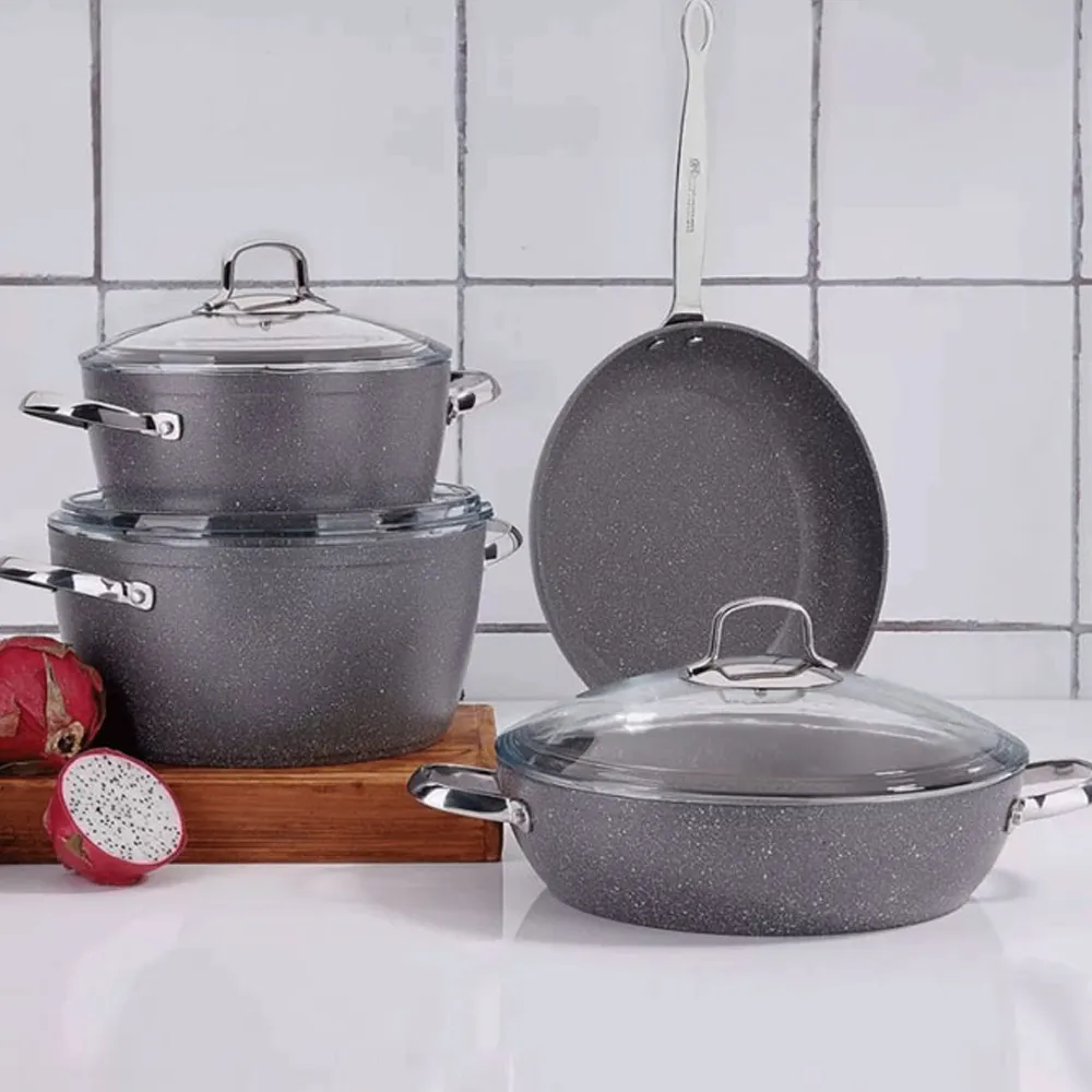 Batterie de Cuisine KORKMAZ 7 Pièces NEA-A2892 Granite Gris
