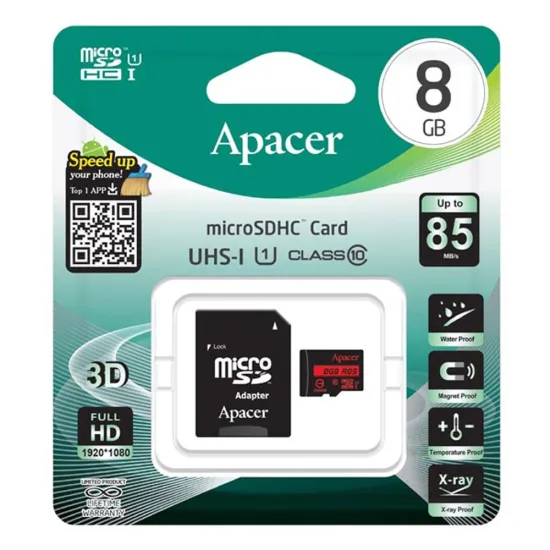 Carte mémoire APACER micro SD+adaptateur 8Go Class10