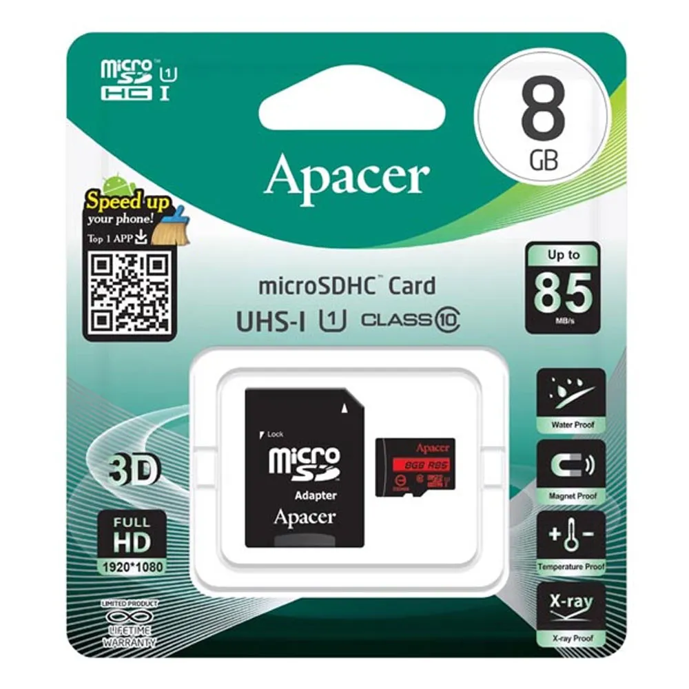 Carte mémoire APACER micro SD+adaptateur 8Go Class10