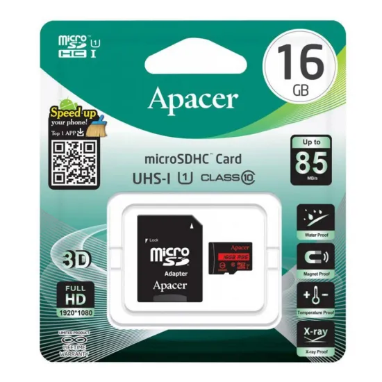 Carte mémoire APACER micro SD + adaptateur 16Go Class10