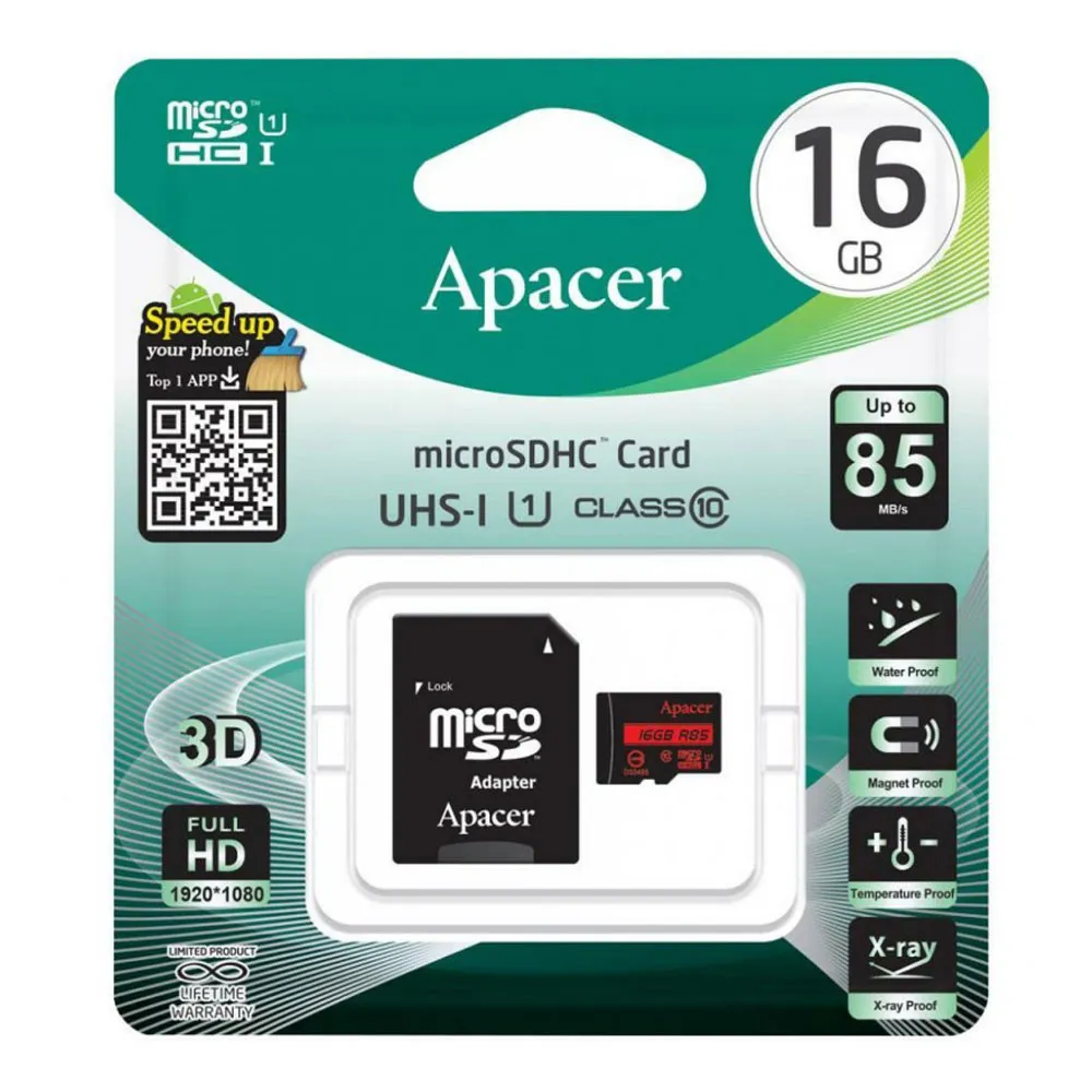 Carte mémoire APACER micro SD + adaptateur 16Go Class10