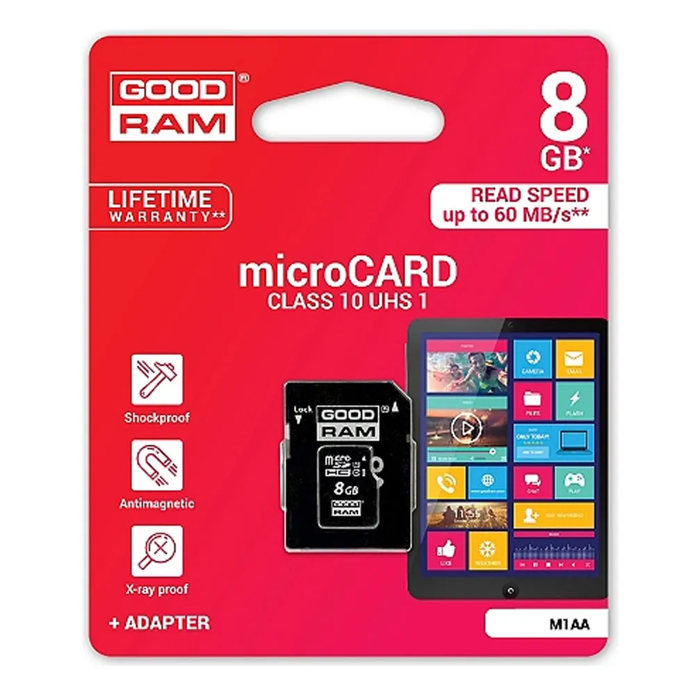 Carte mémoire GOODRAM micro SD +adaptateur 8Go