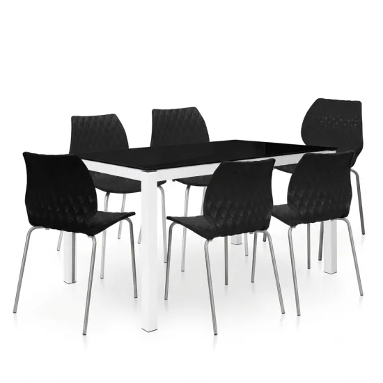Pack Table SERENA Vitre Noir + 6 Chaises Princes Noir