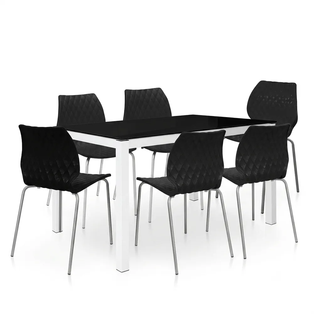 Pack Table SERENA Vitre Noir + 6 Chaises Princes Noir