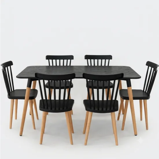 TABLE STOCKHOLM 120*80 + 6 CHAISES SOCLE BOIS