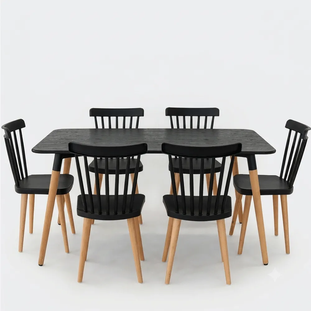 TABLE STOCKHOLM 120*80 + 6 CHAISES SOCLE BOIS