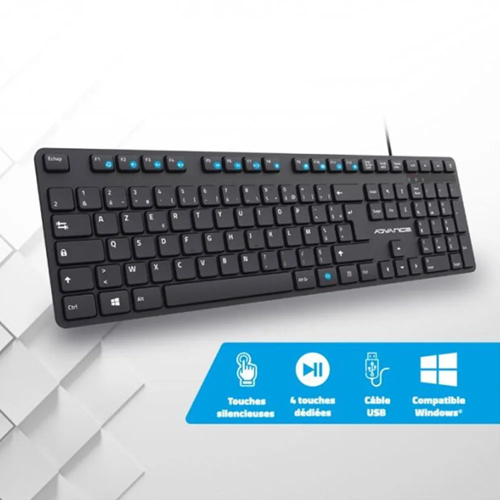 Clavier ADVANCE USB Silencieux Noir