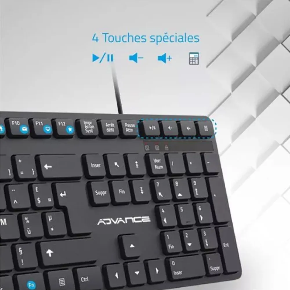 Clavier ADVANCE USB Silencieux Noir